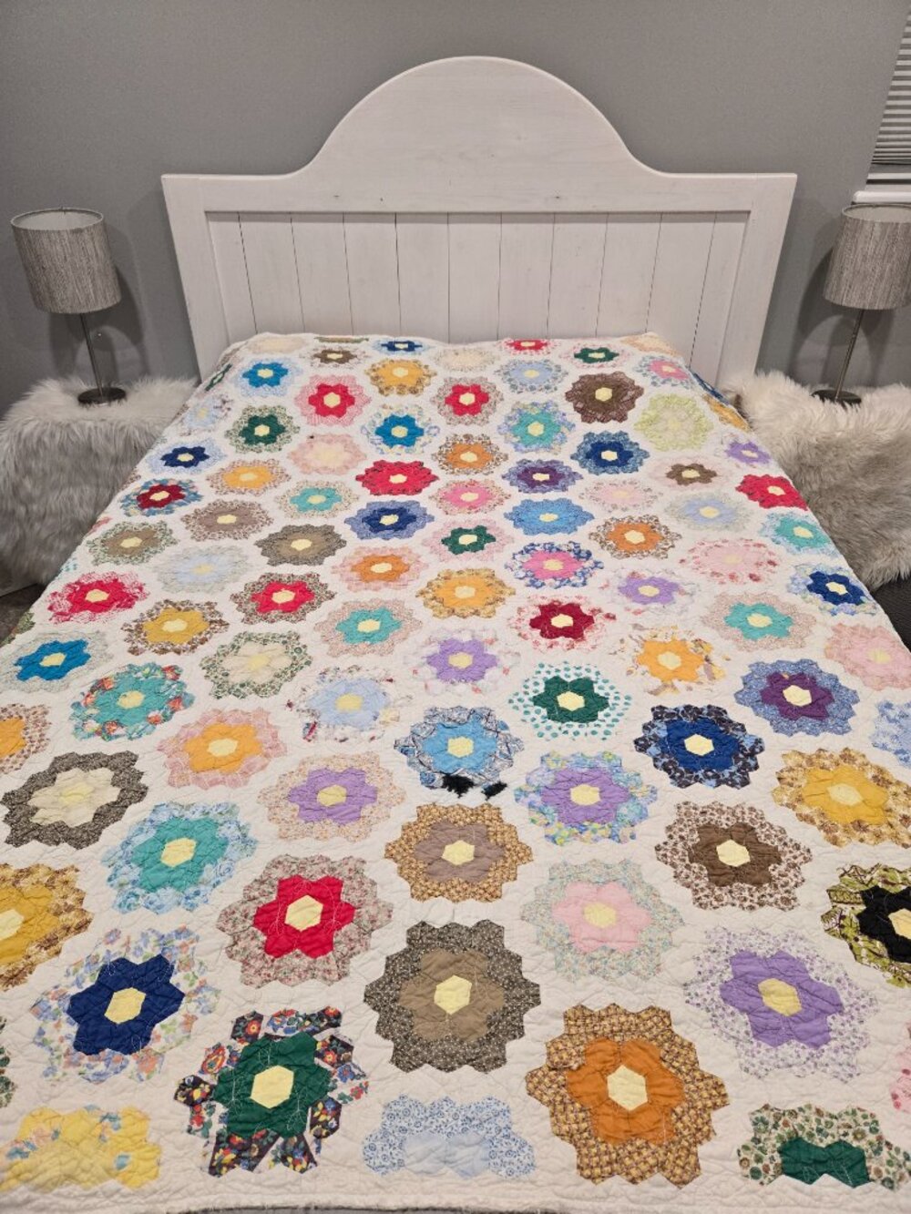 ❤ Antique rare Grandmothers Garden vintage Cotton patchwork Quilt beautiful
